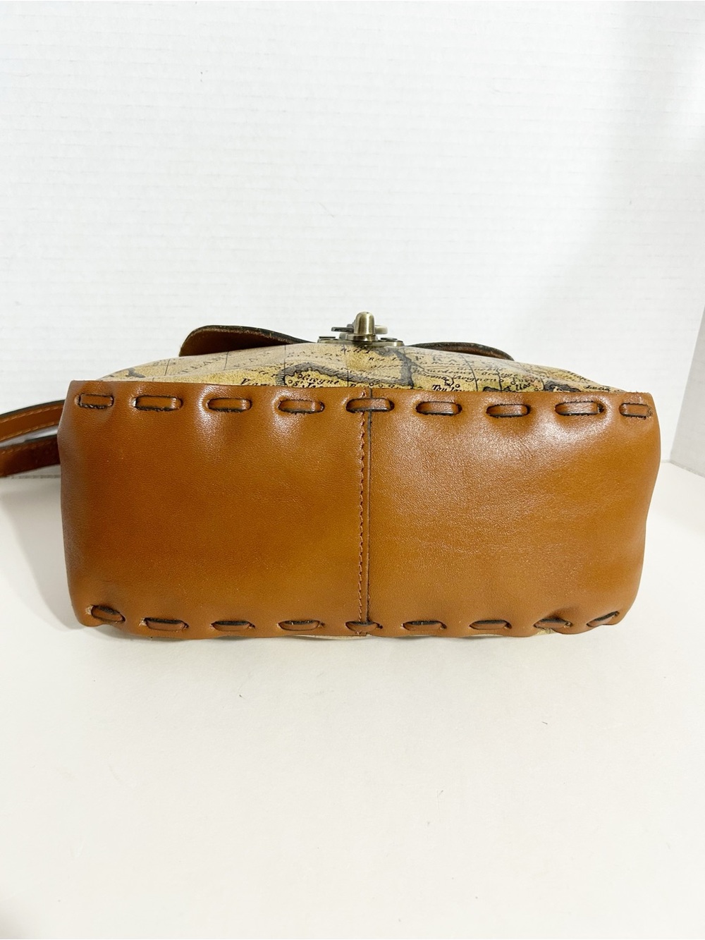 Patricia Nash Lucia European Map Crossbody Bag Tan Full-Grain Leather Vintage - Picture 10 of 16